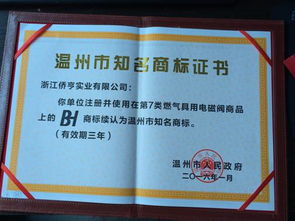 僑亨實業(yè)公司bh商標被續(xù)評為溫州知名商標和樂清產(chǎn)品